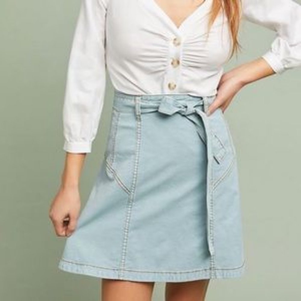 Anthropologie Maeve Tie Belt Denim Skirt